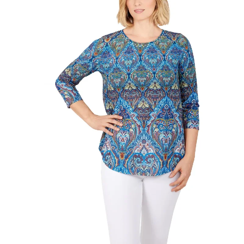 Ruby Rd. Womens Plus 3/4 Sleeve Embellished Neckline Blouse Smart Casual Blouse