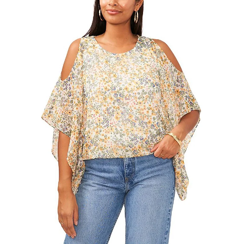 Sam and Jess Womens Floral Cold Shoulder Blouse Elegant Embroidery Blouse