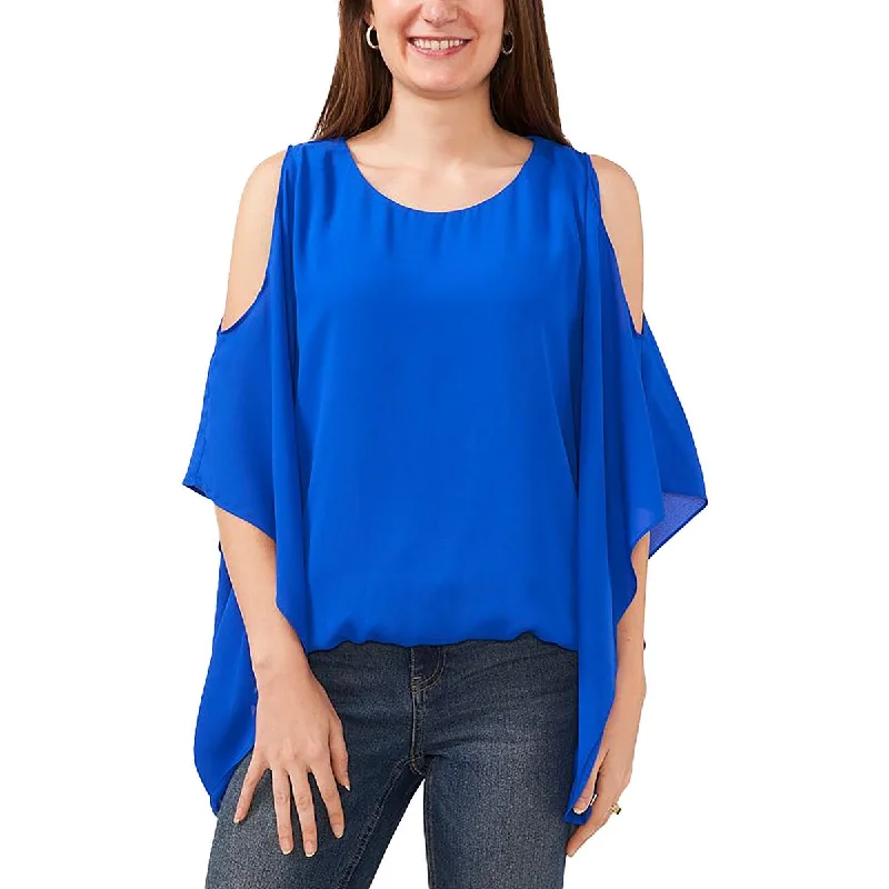 Sam & Jess Womens Cold Shoulder Cape Sleeve Blouse Delicate Bow Blouse
