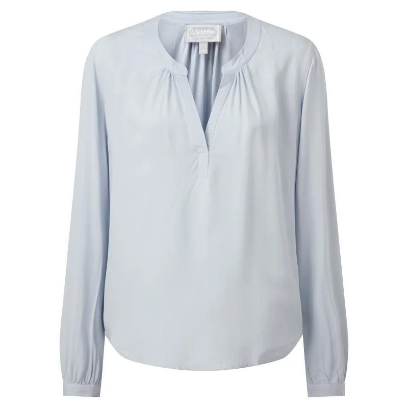 Schoffel Chloe Ladies Blouse - Ice Grey Off-Shoulder Wrap Blouse