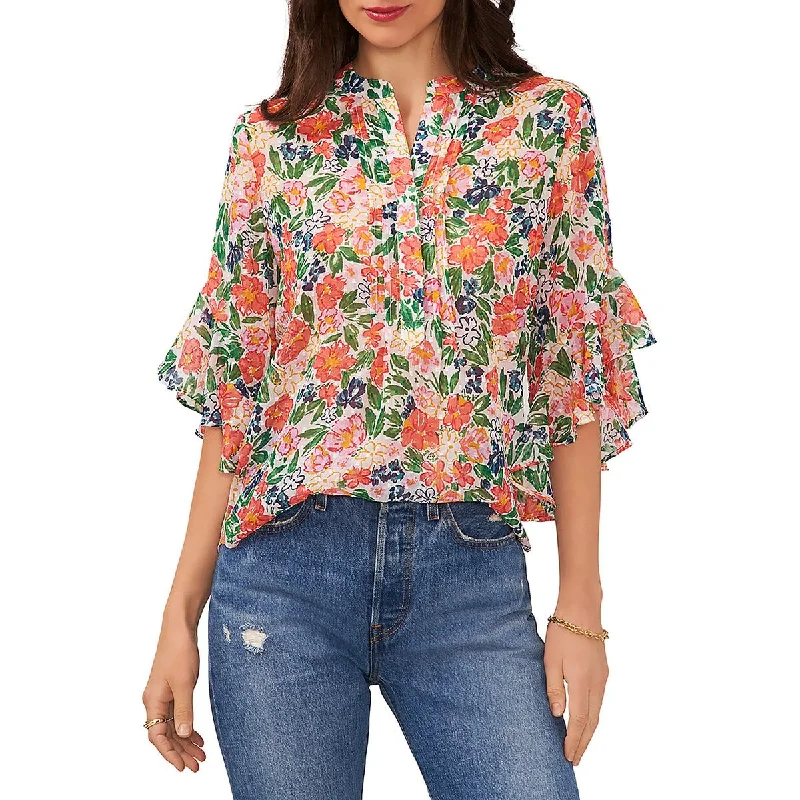 Vince Camuto Womens Chiffon Tunic Blouse Textured Cotton Blouse