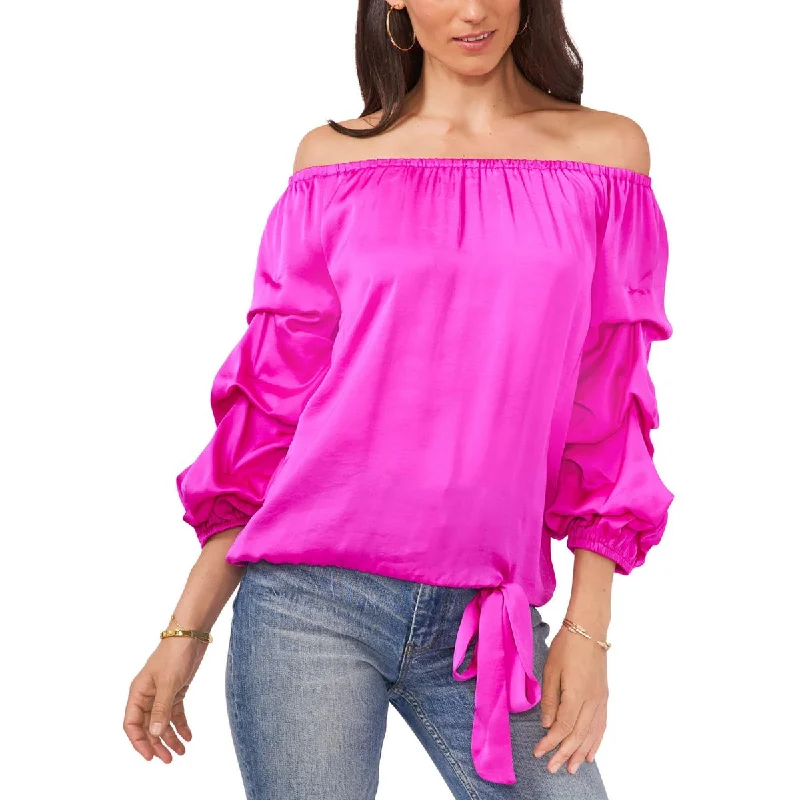 Vince Camuto Womens Off-The-Shoulder Side Tie Blouse Double Button Blouse