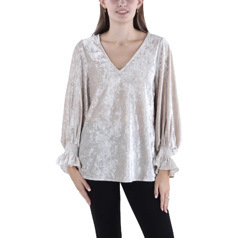 Vince Camuto Womens Velvet Glitter Blouse Feminine Tie Blouse
