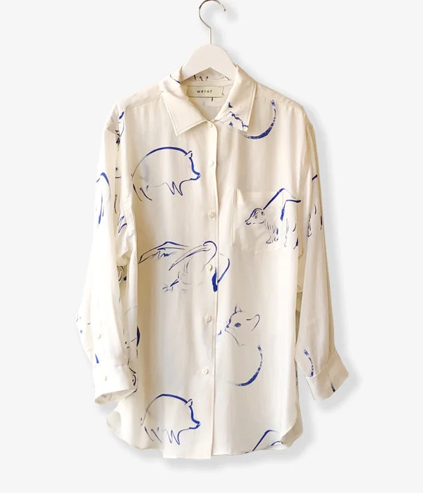 WRYHT/ONE-PIECE COLLAR BLOUSE(DRAWING/RAW WHITE) Sheer Sleeve Blouse