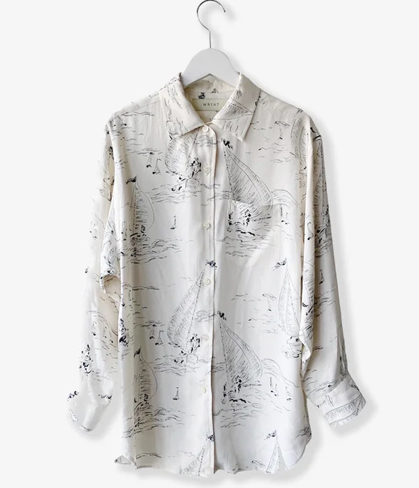 WRYHT/ONE-PIECE COLLAR BLOUSE(WHITE MARINE) Slim Fit Blouse