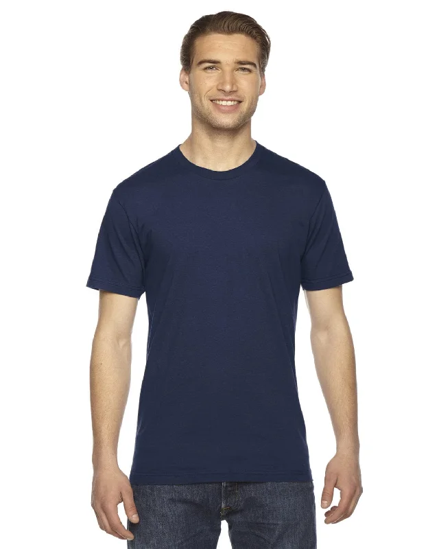 American Apparel Unisex Fine Jersey Short Sleeve T-Shirt | Navy Zippered Front Buttoned Front Snap Front