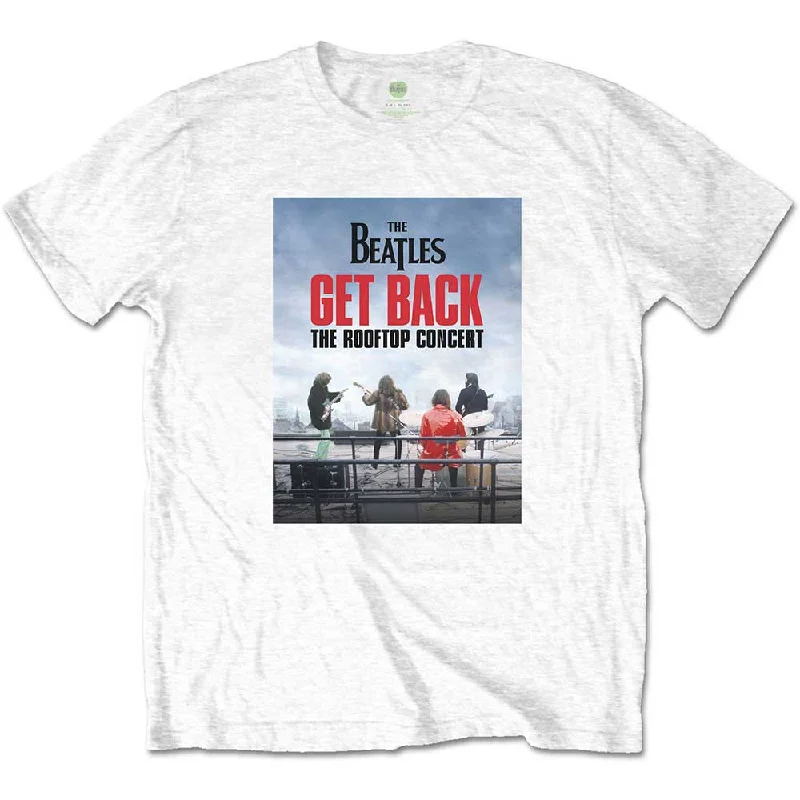 The Beatles | Official Band T-Shirt | Rooftop Concert White Striped Floral Plaid