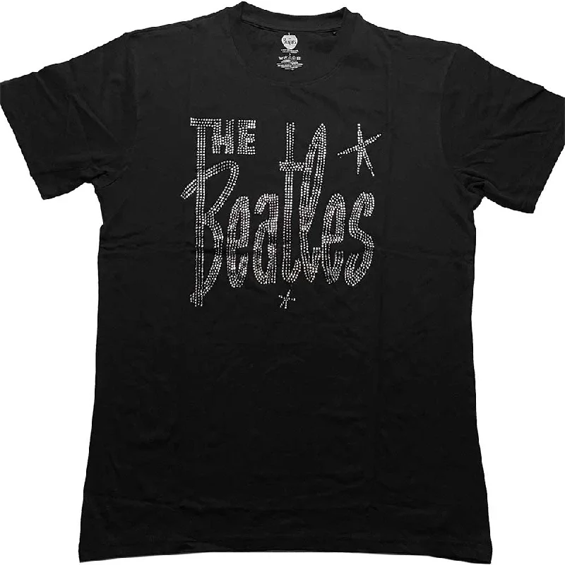 The Beatles | Official Band T-Shirt | Retro Logo (Diamante) Solid Print Embellished