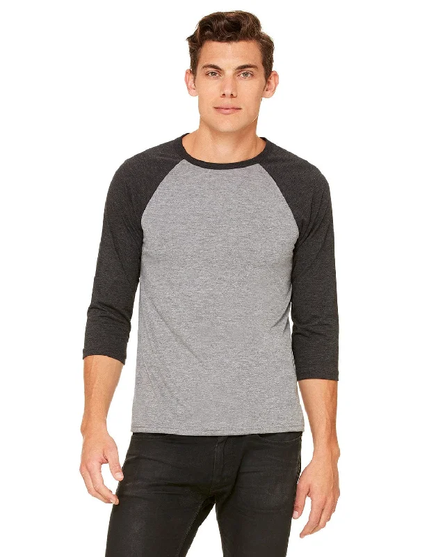 Bella+Canvas Unisex Triblend 3/4-Sleeve Baseball T-Shirt | Gry/ Chr Blk Trb Seamless Knitted Crochet Bella+Canvas Unisex Triblend 3/4-Sleeve Baseball T-Shirt | Gry/ Chr Blk Trb Seamless Knitted Crochet
