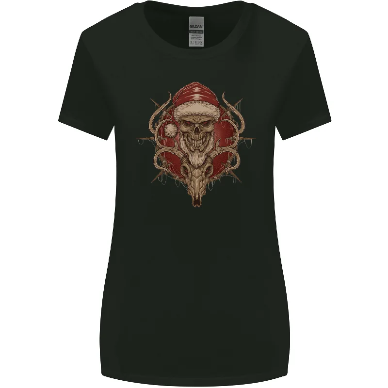 Christmas Reindeer Santa Skull Gothic Womens Wider Cut T-Shirt Notch Collar Peter Pan Collar Cowl Neck Christmas Reindeer Santa Skull Gothic Womens Wider Cut T-Shirt Notch Collar Peter Pan Collar Cowl Neck