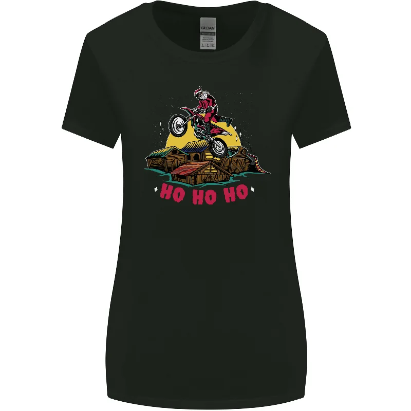 Christmas Santa Motocross Dirt Bike Womens Wider Cut T-Shirt Denim Fabric Leather Fabric Suede Fabric Christmas Santa Motocross Dirt Bike Womens Wider Cut T-Shirt Denim Fabric Leather Fabric Suede Fabric