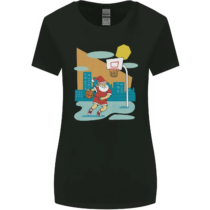 Christmas Santa Playing Basketball Xmas Womens Wider Cut T-Shirt Collared T-Shirt Boat Neck A-Line Christmas Santa Playing Basketball Xmas Womens Wider Cut T-Shirt Collared T-Shirt Boat Neck A-Line