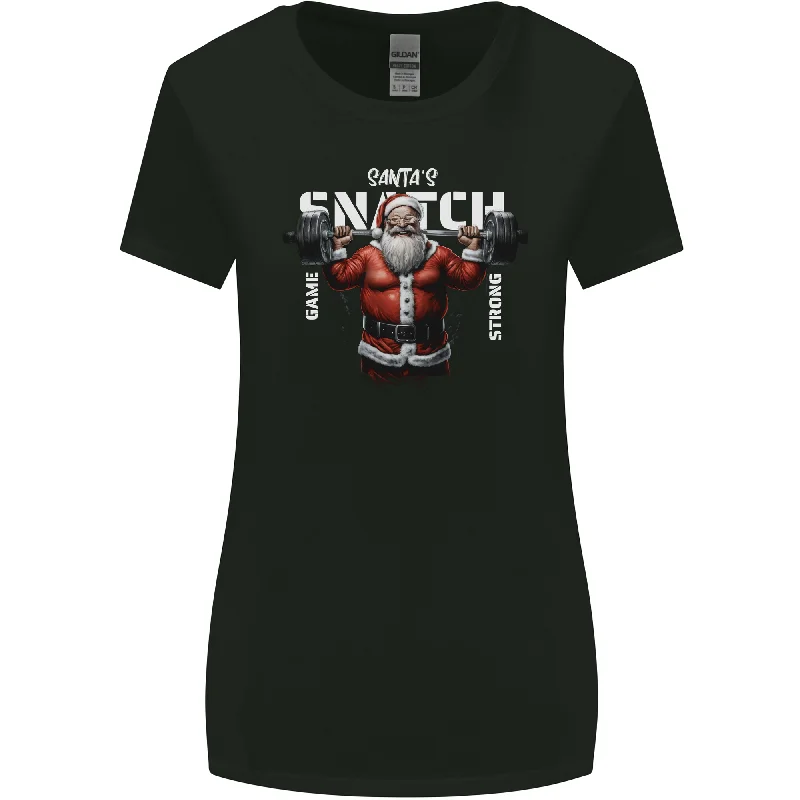 Christmas Santa Snatch Xmas Gym Training Womens Wider Cut T-Shirt Zippered Front Buttoned Front Snap Front Christmas Santa Snatch Xmas Gym Training Womens Wider Cut T-Shirt Zippered Front Buttoned Front Snap Front