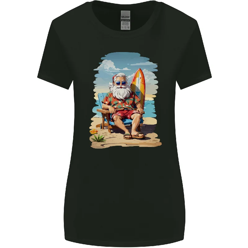 Christmas Santa With Surfboard Xmas Surfing Womens Wider Cut T-Shirt Nylon Fabric Polyester Fabric Spandex Fabric Christmas Santa With Surfboard Xmas Surfing Womens Wider Cut T-Shirt Nylon Fabric Polyester Fabric Spandex Fabric