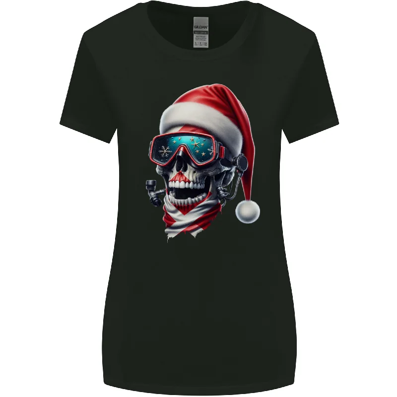 Christmas Scuba Diving Skull Xmas Hat Womens Wider Cut T-Shirt Fitted T-Shirt Seamless Stretchy Christmas Scuba Diving Skull Xmas Hat Womens Wider Cut T-Shirt Fitted T-Shirt Seamless Stretchy