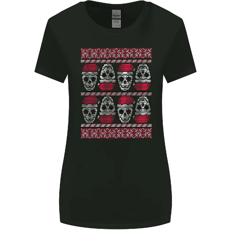 Christmas Skulls Xmas Heavy Metal Rock Music Womens Wider Cut T-Shirt Hooded Caped Shawl Collar Christmas Skulls Xmas Heavy Metal Rock Music Womens Wider Cut T-Shirt Hooded Caped Shawl Collar