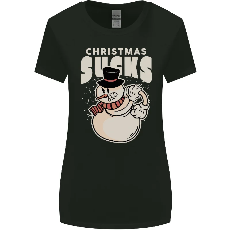 Christmas Sucks Bah Humbug Snowman Xmas Womens Wider Cut T-Shirt Modern Contemporary Chic