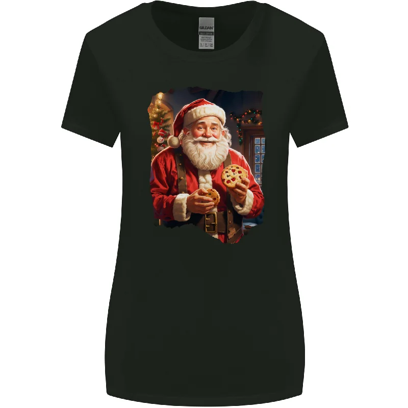 Christmas Traditional Santa With Cookies Xmas Womens Wider Cut T-Shirt Modern Contemporary Chic Christmas Traditional Santa With Cookies Xmas Womens Wider Cut T-Shirt Modern Contemporary Chic