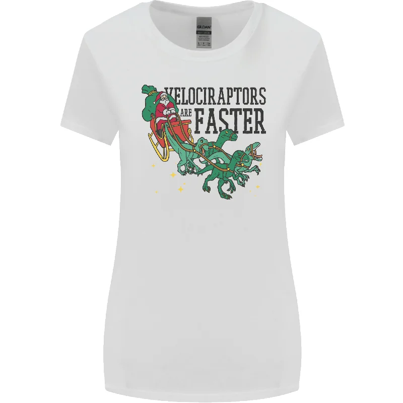 Christmas Velociraptors are Faster Dinosaur Womens Wider Cut T-Shirt Basic T-Shirt Crew Neck Short Sleeve