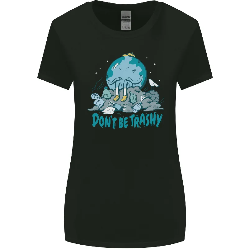 Climate Change Dont Be Trashy Environment Womens Wider Cut T-Shirt Striped Floral Plaid