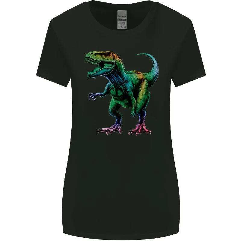 Colourful T-Rex Dinosaur Womens Wider Cut T-Shirt Zippered Buttoned Snapped