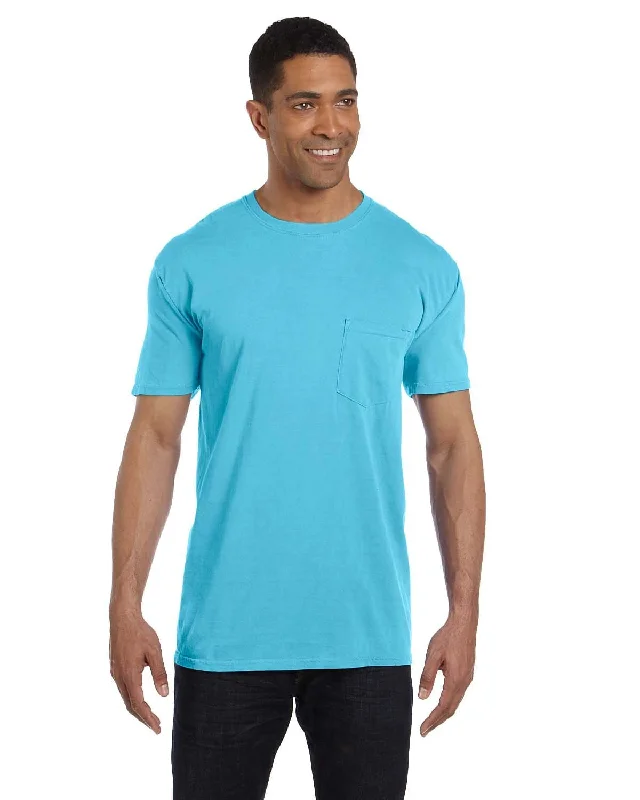 Comfort Colors Garment-Dyed Pocket T-Shirt | Lagoon Blue Seamless Knitted Crochet