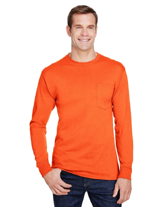 Hanes Workwear Long Sleeve Pocket T-Shirt | Safety Orange Chenille Blend Fleece Blend Nylon Blend Hanes Workwear Long Sleeve Pocket T-Shirt | Safety Orange Chenille Blend Fleece Blend Nylon Blend
