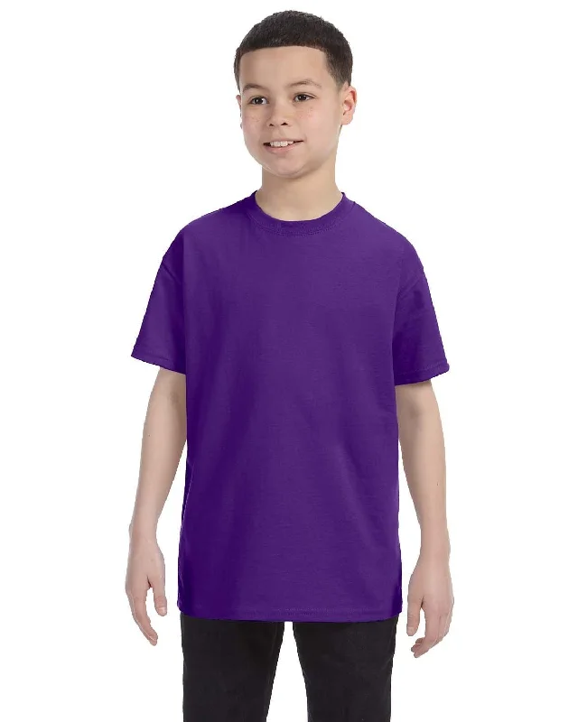 Hanes Youth Authentic-T T-Shirt | Purple Welt Pockets Slit Pockets