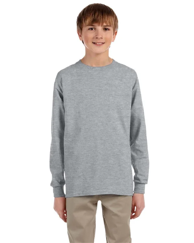 Jerzees Youth 5.6 oz. 50/50 Heavyweight Blend Long Sleeve T-Shirt | Athletic Heather Cozy Warm Stylish Jerzees Youth 5.6 oz. 50/50 Heavyweight Blend Long Sleeve T-Shirt | Athletic Heather Cozy Warm Stylish