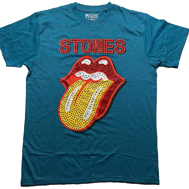 The Rolling Stones | Official Band T-Shirt | Dia Tongue (Diamante) Blue, Green Fleece Nylon Spandex The Rolling Stones | Official Band T-Shirt | Dia Tongue (Diamante) Blue, Green Fleece Nylon Spandex