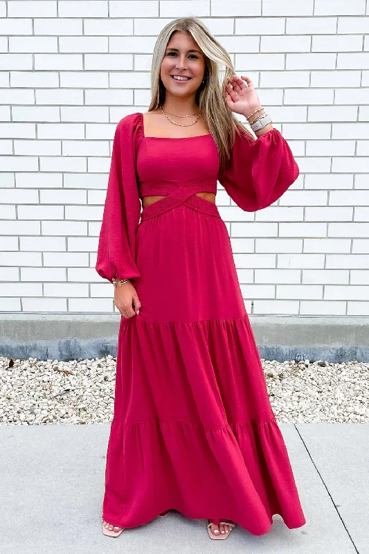 Cheer Me Up Tiered Maxi Dress - Rose Brick Trendy Off-Shoulder Ruffle Maxi Dress