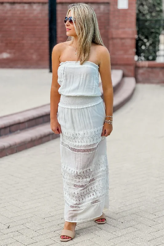Breezy Beaches Strapless Maxi Dress - White Stylish Longline Maxi Dress