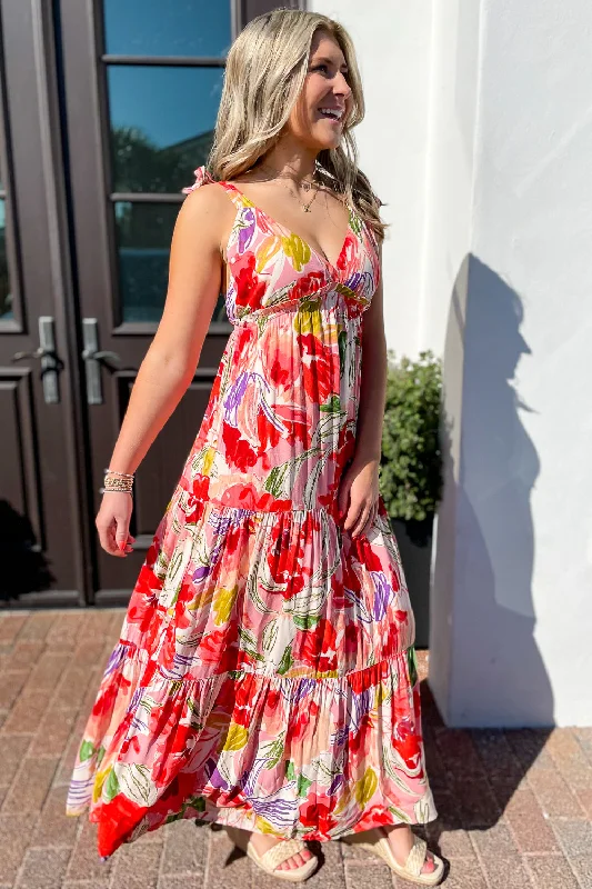 Endless Summers Floral Maxi Dress - Coral Stylish Longline Maxi Dress