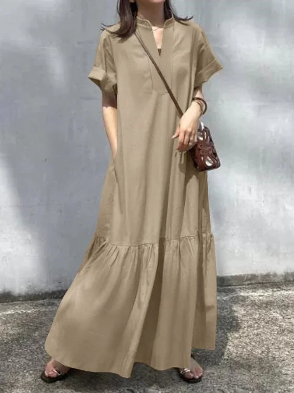 A-Line Loose Solid Color Split-Joint V-Neck Maxi Dresses Stylish One-Shoulder Maxi Dress A-Line Loose Solid Color Split-Joint V-Neck Maxi Dresses Stylish One-Shoulder Maxi Dress