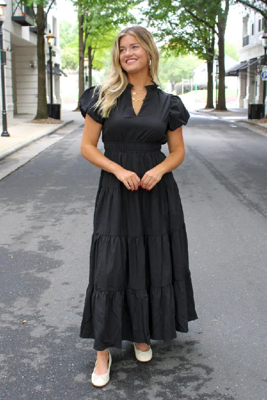 Autumn Stroll Tiered Maxi Dress Elegant Velvet Maxi Dress