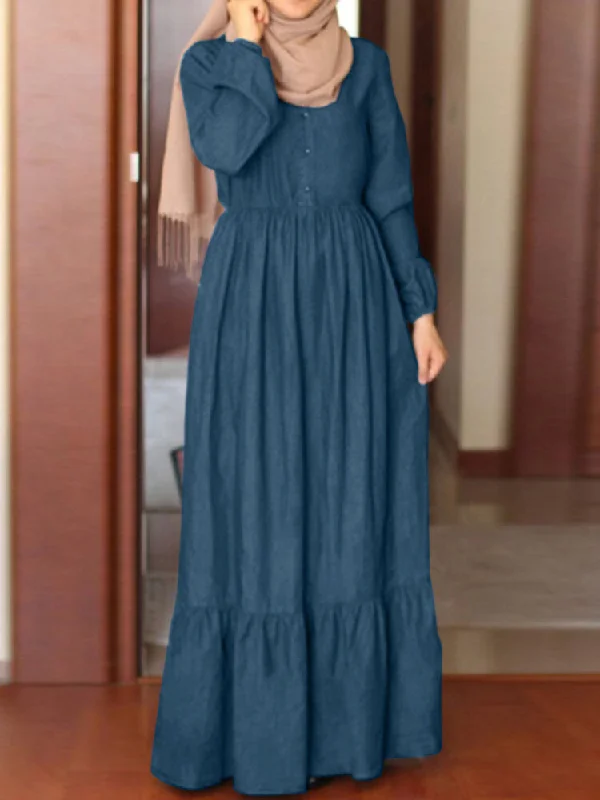 Button Down Front Elastic Waist Pure Color Layered Women Maxi Dress Elegant Pleated Maxi Dress Button Down Front Elastic Waist Pure Color Layered Women Maxi Dress Elegant Pleated Maxi Dress