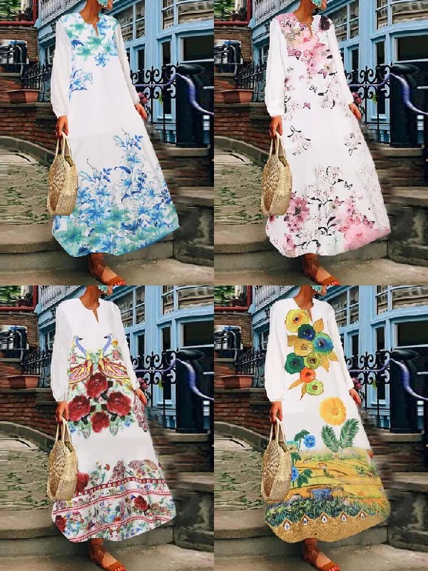 Casual Travel All Season Full Sleeve Floral V-neck Women Maxi Dress Comfortable Bohemian Maxi Dress Casual Travel All Season Full Sleeve Floral V-neck Women Maxi Dress Comfortable Bohemian Maxi Dress