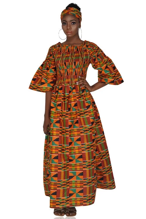 Traditional Kente Long Maxi Dress Elegant Floral Maxi Dress
