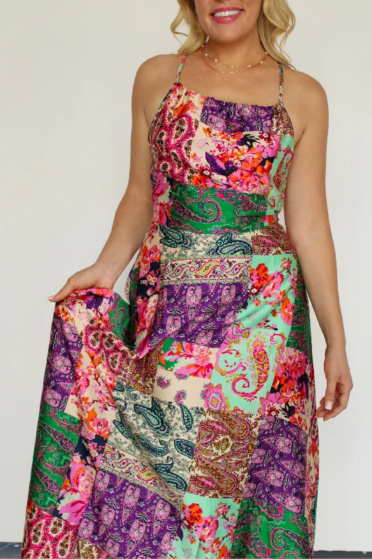 Delicate Heart Satin Maxi Dress Fashionable Maxi Dress with Fringe