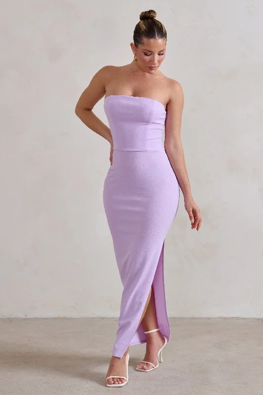 Dina | Lilac Bandeau Maxi Dress With Split Fashionable Chiffon Maxi Dress