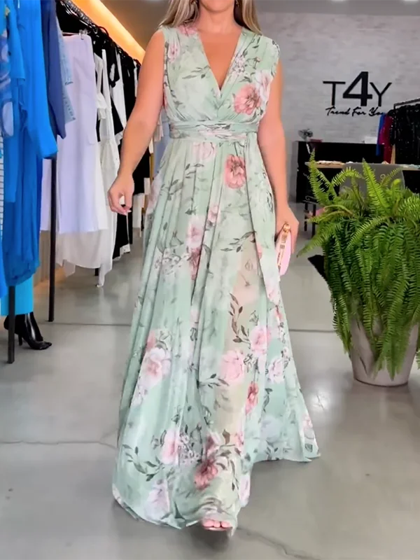 Zjkrl - Fashion Bandage Floral Printed V-Back V-Neck Maxi Dresses Stylish Boho Chic Maxi Dress Zjkrl - Fashion Bandage Floral Printed V-Back V-Neck Maxi Dresses Stylish Boho Chic Maxi Dress