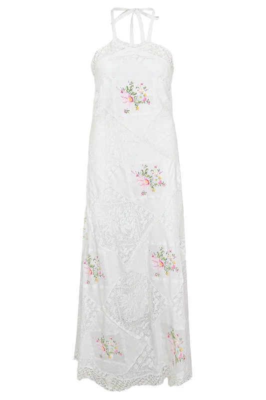 Halter Neck Maxi Dress in White Comfortable Casual Maxi Dress
