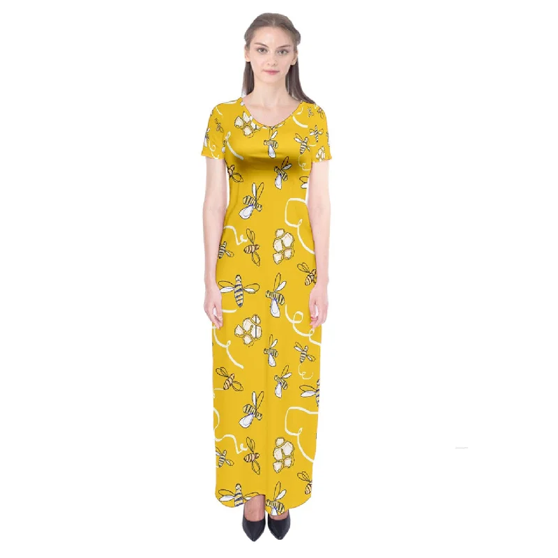 Honeybees Short Sleeve Maxi Dress Trendy Satin Maxi Dress