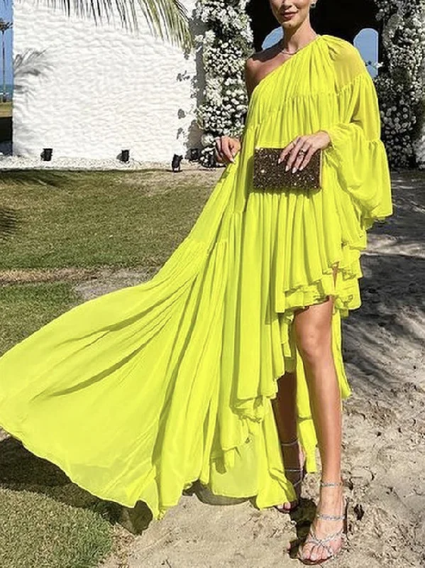 Irregularity Loose Pleated Solid Color One-Shoulder Maxi Dresses Classic Strapless Maxi Dress Irregularity Loose Pleated Solid Color One-Shoulder Maxi Dresses Classic Strapless Maxi Dress