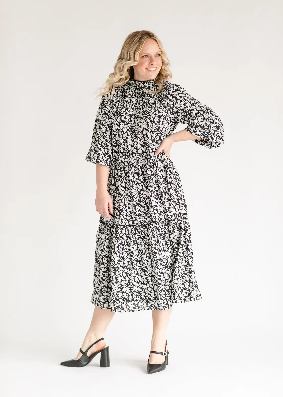 Isla Ruffle Detail 3/4 Sleeve Maxi Dress Elegant Maxi Dress with Pockets