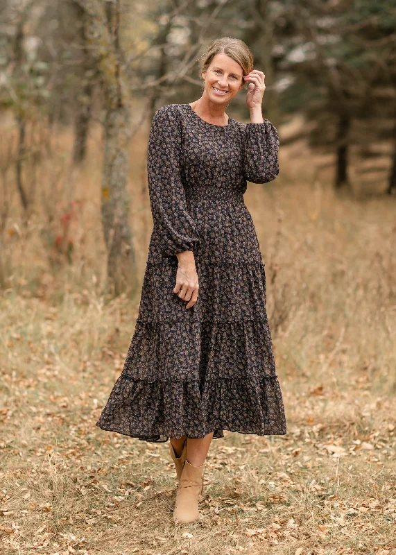 Jemma Navy Chiffon Long Sleeve Maxi Dress Cozy Wrap Maxi Dress
