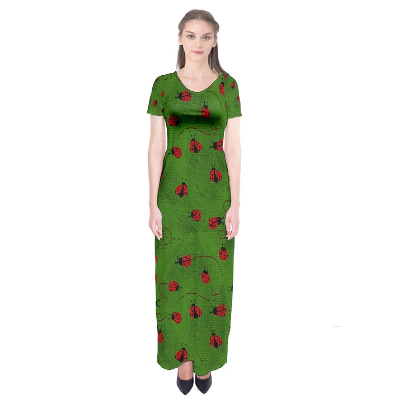 Ladybugs  Short Sleeve Maxi Dress Elegant Maxi Dress with Ruffles