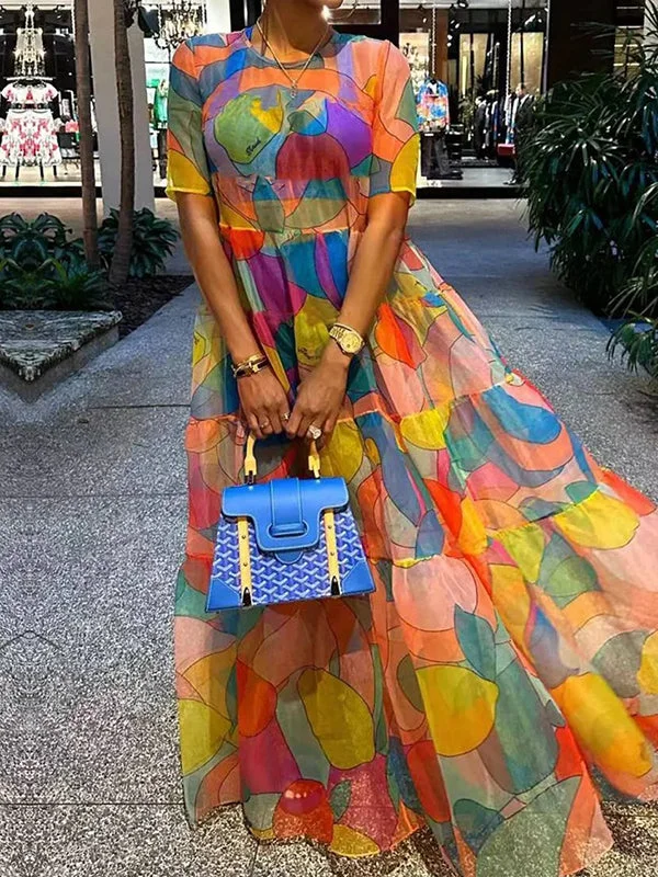 Zjkrl - Loose Short Sleeves Multi-Colored Split-Joint Maxi Dresses Cozy Knit Maxi Dress Zjkrl - Loose Short Sleeves Multi-Colored Split-Joint Maxi Dresses Cozy Knit Maxi Dress