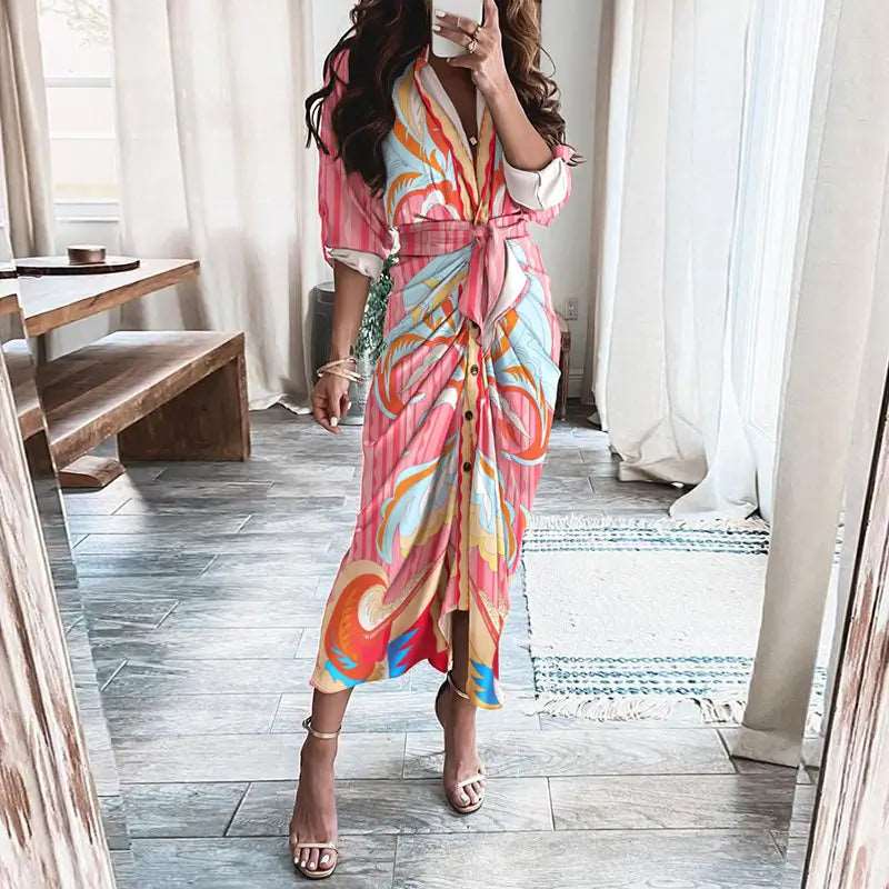 Maxi Dress | Lace Up Long Dress Trendy Maxi Dress with Bow
