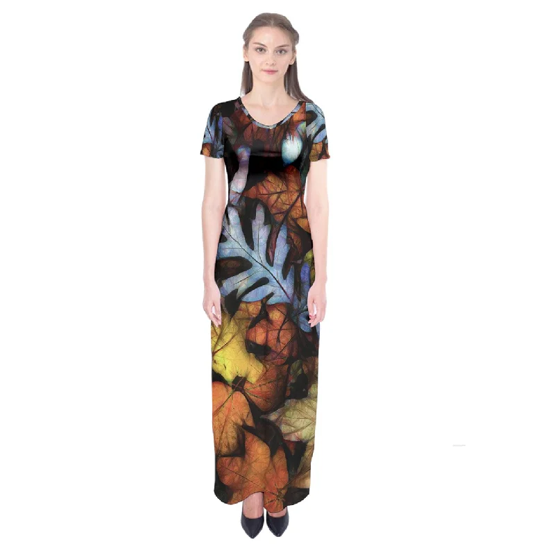 Mid October Leaves Short Sleeve Maxi Dress Chic Sleeveless Maxi Dress